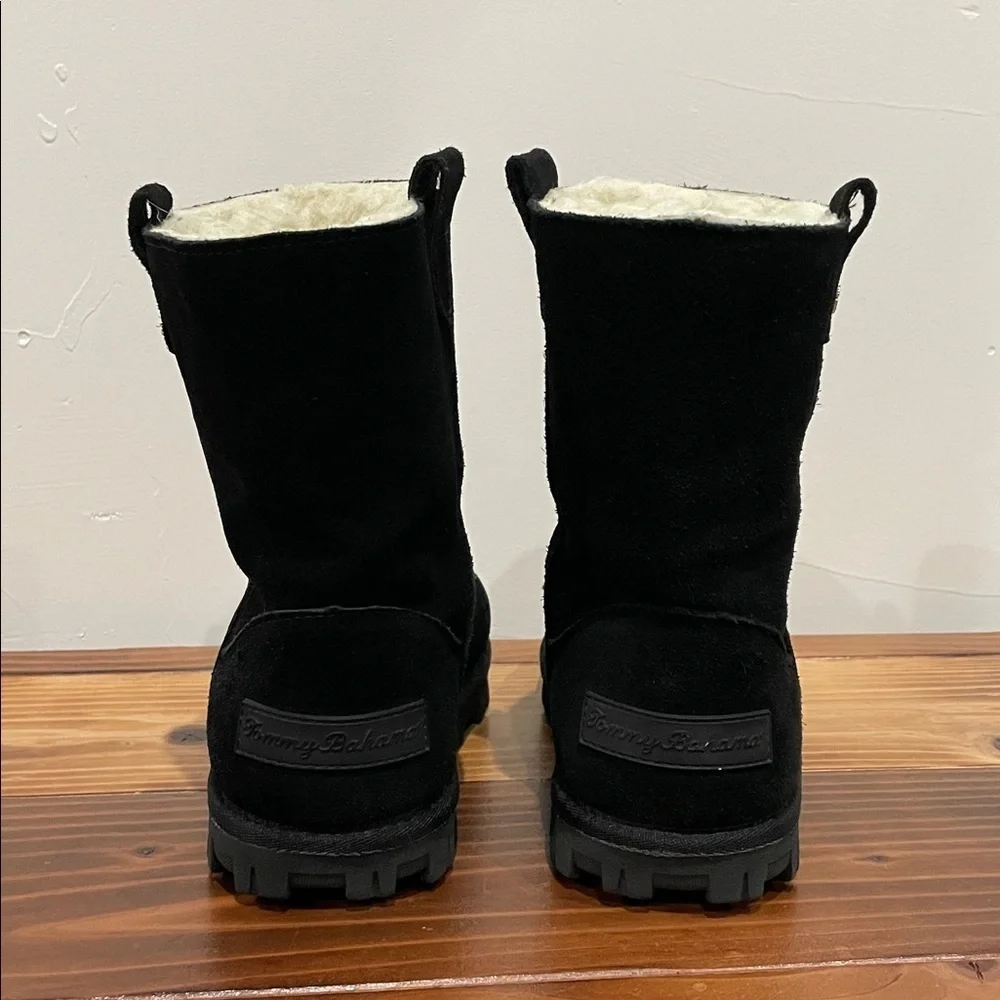 Tommy Bahama Fur Lined Boots Black Suede Size 8 Warm Winter Snow Boots